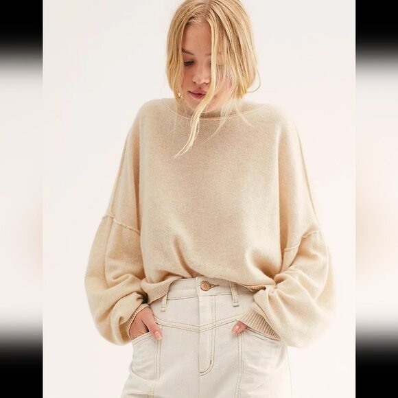 Free People So Low So High Cashmere Oversized Boxy Sweater Beige Size S - Picture 7 of 16